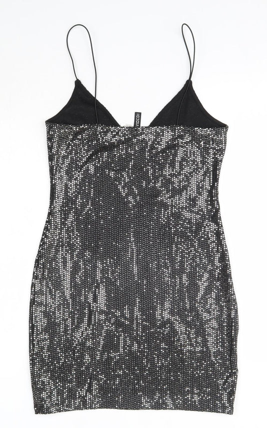H&M Womens Silver  Polyester Pencil Dress  Size S  V-Neck