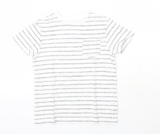 NEXT Boys White Striped 100% Cotton Basic T-Shirt Size 4 Years Round Neck