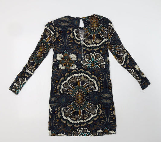 H&M Womens Multicoloured Floral Viscose Shift  Size 6  Round Neck Button