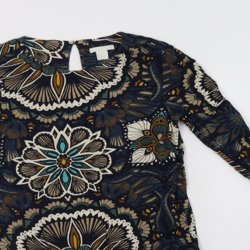 H&M Womens Multicoloured Floral Viscose Shift  Size 6  Round Neck Button