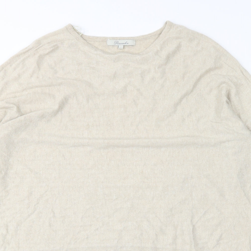 Peacocks Womens Beige Round Neck  Viscose Pullover Jumper Size L