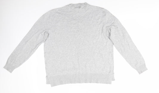 H&M Womens Grey Round Neck  Viscose Pullover Jumper Size L   - Short side seam vents Light Grey Mix