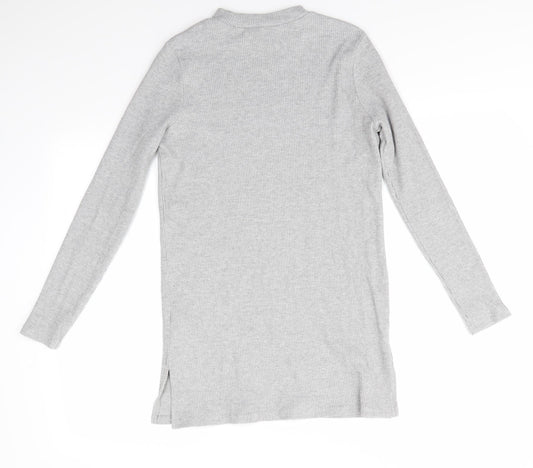 New Look Womens Grey Round Neck Cotton Pullover Jumper Size 14 - Longline Ribbed knit Light Grey Mix