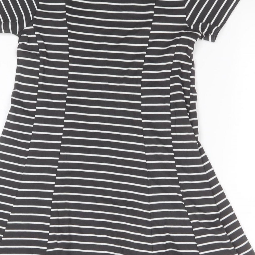 NEXT Girls Green Striped Cotton A-Line  Size 7 Years  Round Neck