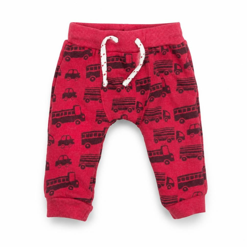 F&F Boys Red  Cotton Jogger Trousers Size 3-6 Months   - VEHICLES