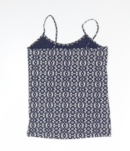 Peacocks Womens Multicoloured Geometric Cotton Camisole T-Shirt Size 12 Round Neck