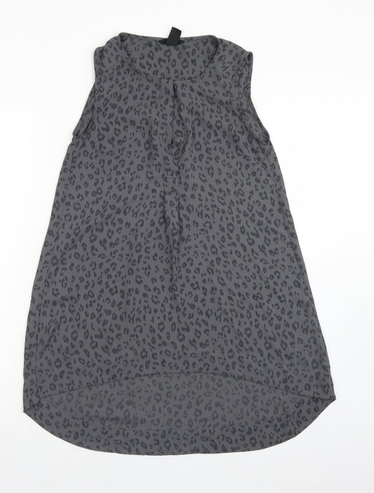 H&M Womens Grey Animal Print Polyester Basic T-Shirt Size 6 Round Neck