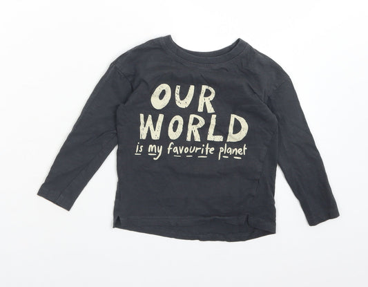 George Boys Grey  Cotton Basic T-Shirt Size 2-3 Years Crew Neck  - OUR WORLD IS MY FAVOURITE PLANET