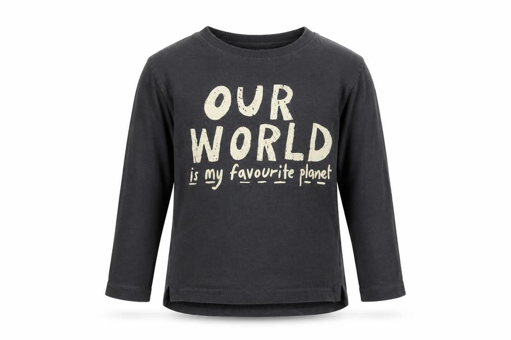George Boys Grey  Cotton Basic T-Shirt Size 2-3 Years Crew Neck  - OUR WORLD IS MY FAVOURITE PLANET