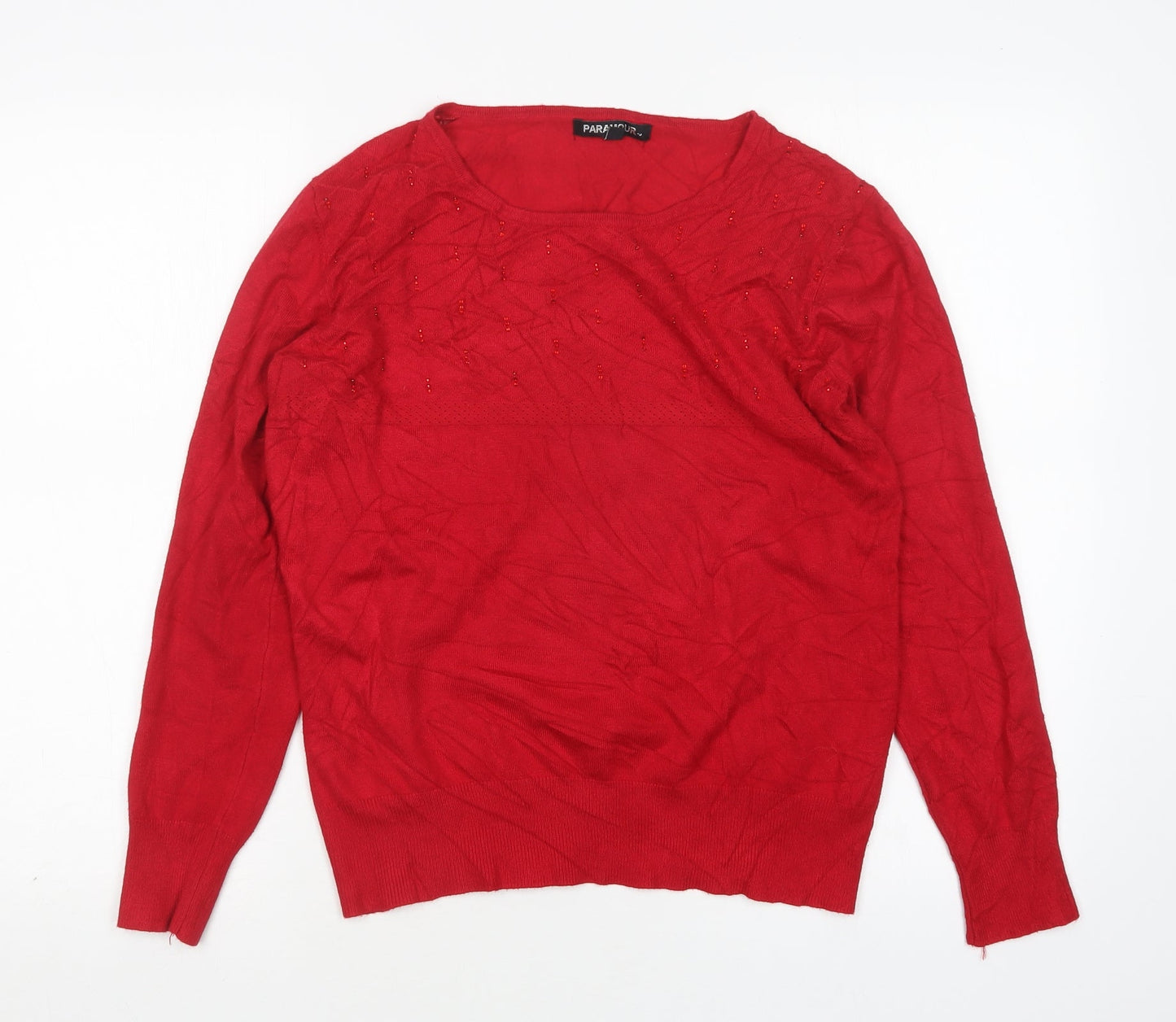 Paramour Womens Red Round Neck  Viscose Pullover Jumper Size M