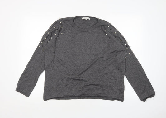Peacocks Womens Grey Round Neck  Acrylic Pullover Jumper Size 14