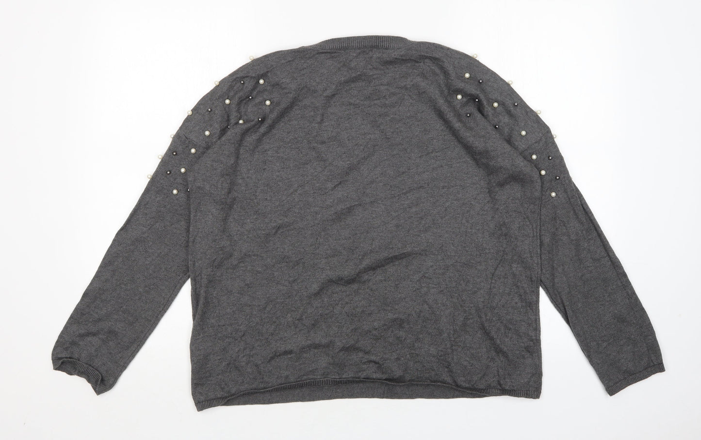 Peacocks Womens Grey Round Neck  Acrylic Pullover Jumper Size 14