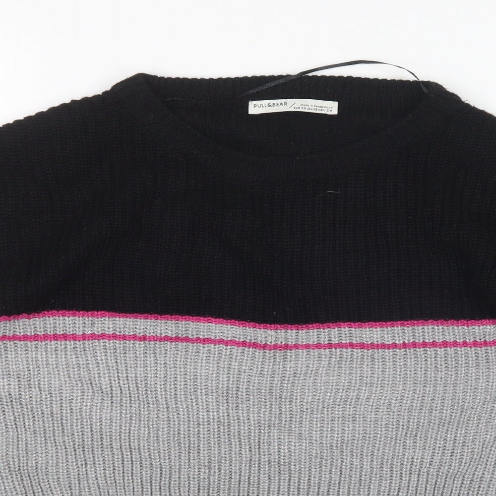 Pull&Bear Womens Multicoloured Round Neck  Acrylic Pullover Jumper Size XS