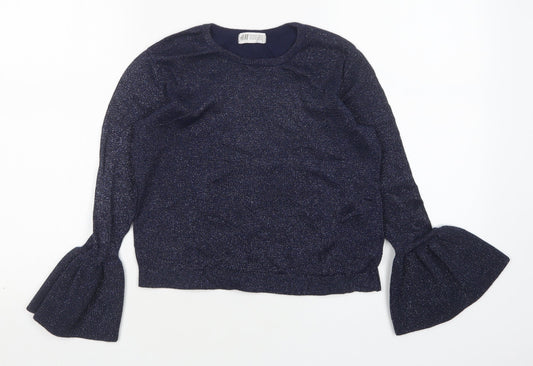 H&M Girls Blue Round Neck  Cotton Pullover Jumper Size 11-12 Years