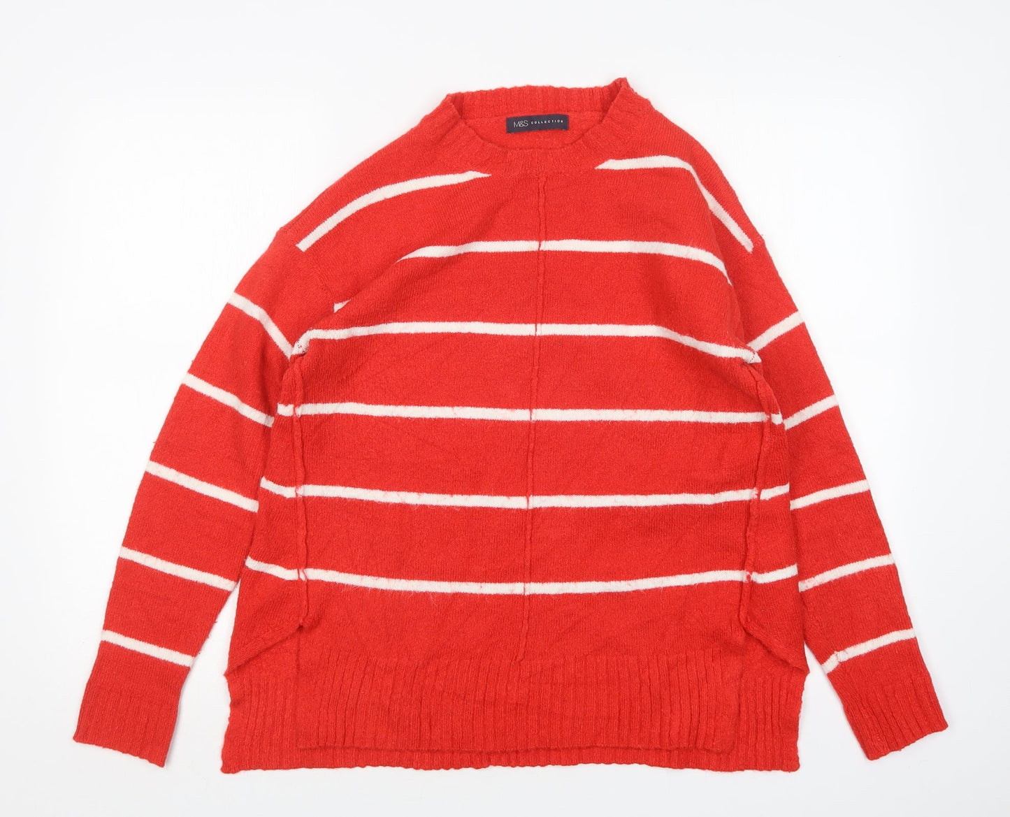 M&S Womens Multicoloured Round Neck Striped Acrylic Pullover Jumper Size M