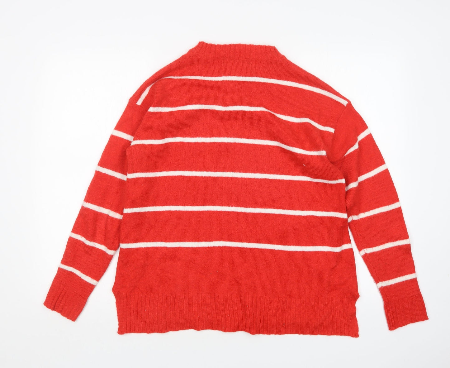 M&S Womens Multicoloured Round Neck Striped Acrylic Pullover Jumper Size M
