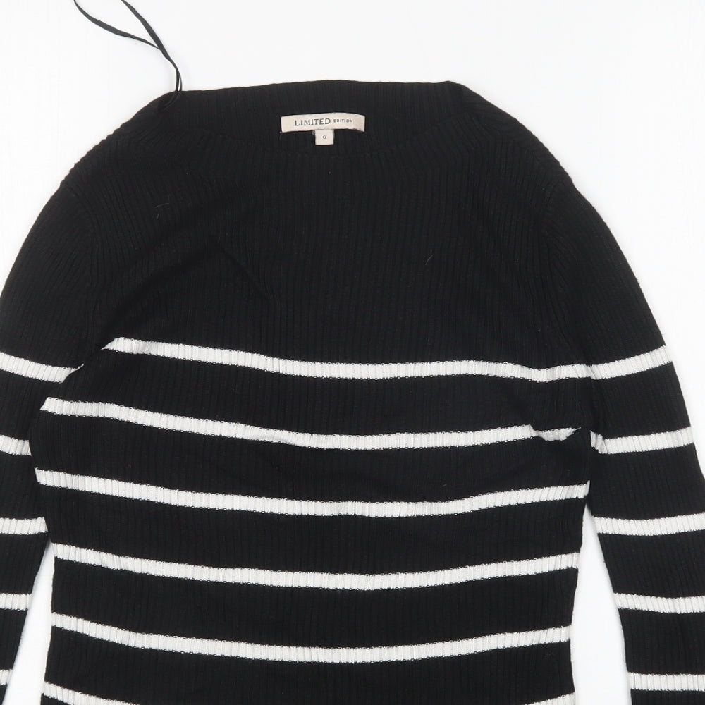 M&S Womens Multicoloured Round Neck Striped Acrylic Pullover Jumper Size 6