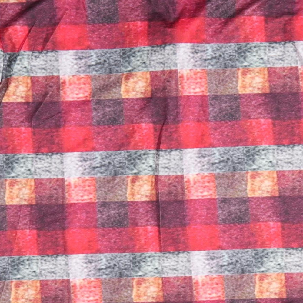Preworn Mens Red Check   Button-Up Size M Collared Button - Mandarin Collar Half way buttons