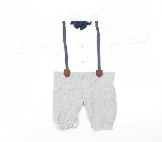 ShenZhen YEY Garment Ltd Boys White  Cotton Romper One-Piece Size 0-3 Months  Snap - Faux Dickie Bow Tie & Shirt with braces