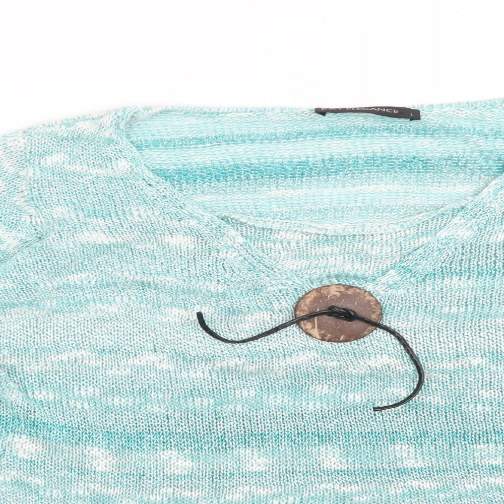 JUST ELEGANCE Womens Blue  Acrylic Basic T-Shirt Size L Round Neck