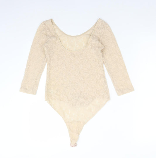 SECRET POSSESIONS Womens Beige Floral Polyamide Bodysuit One-Piece Size 8