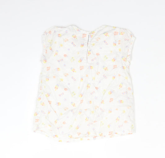 George Girls White Floral Cotton Basic T-Shirt Size 3-4 Years Round Neck  - ICE LOLLIES