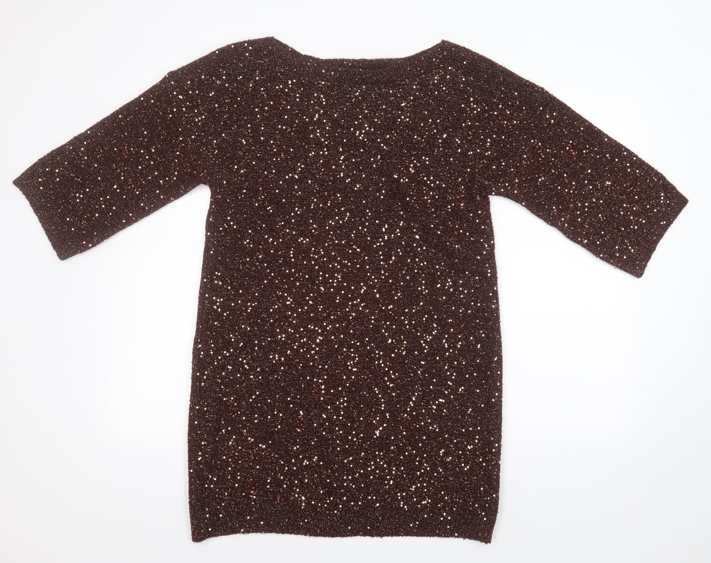 Oasis Womens Gold Round Neck  Acrylic Pullover Jumper Size XS