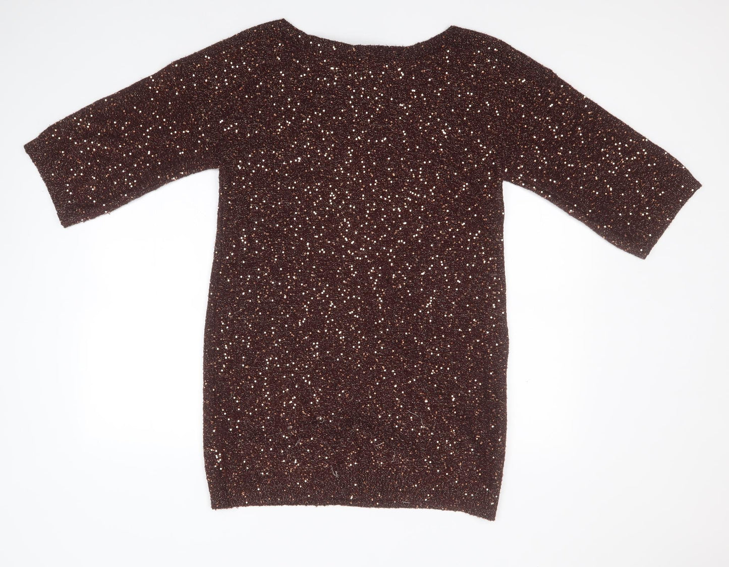 Oasis Womens Gold Round Neck  Acrylic Pullover Jumper Size XS