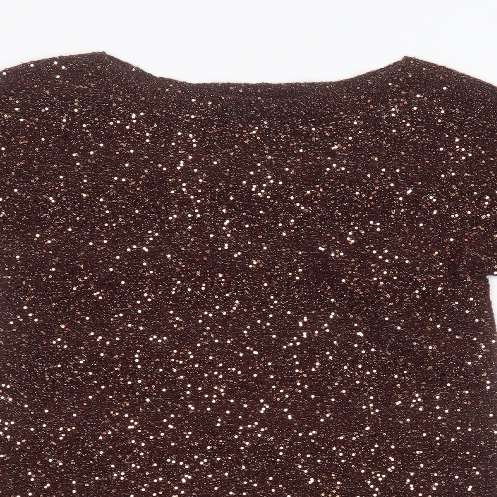 Oasis Womens Gold Round Neck  Acrylic Pullover Jumper Size XS