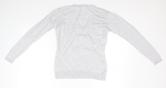 Warehouse Womens Grey V-Neck  Cotton Pullover Jumper Size 10