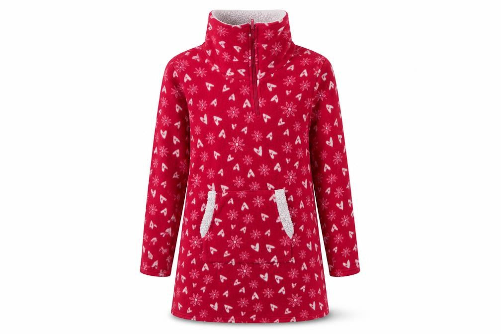 Avon Womens Red Geometric Polyester  Nightshirt Size 6  Zip - Snowflake & heart print Henley Front Pocket