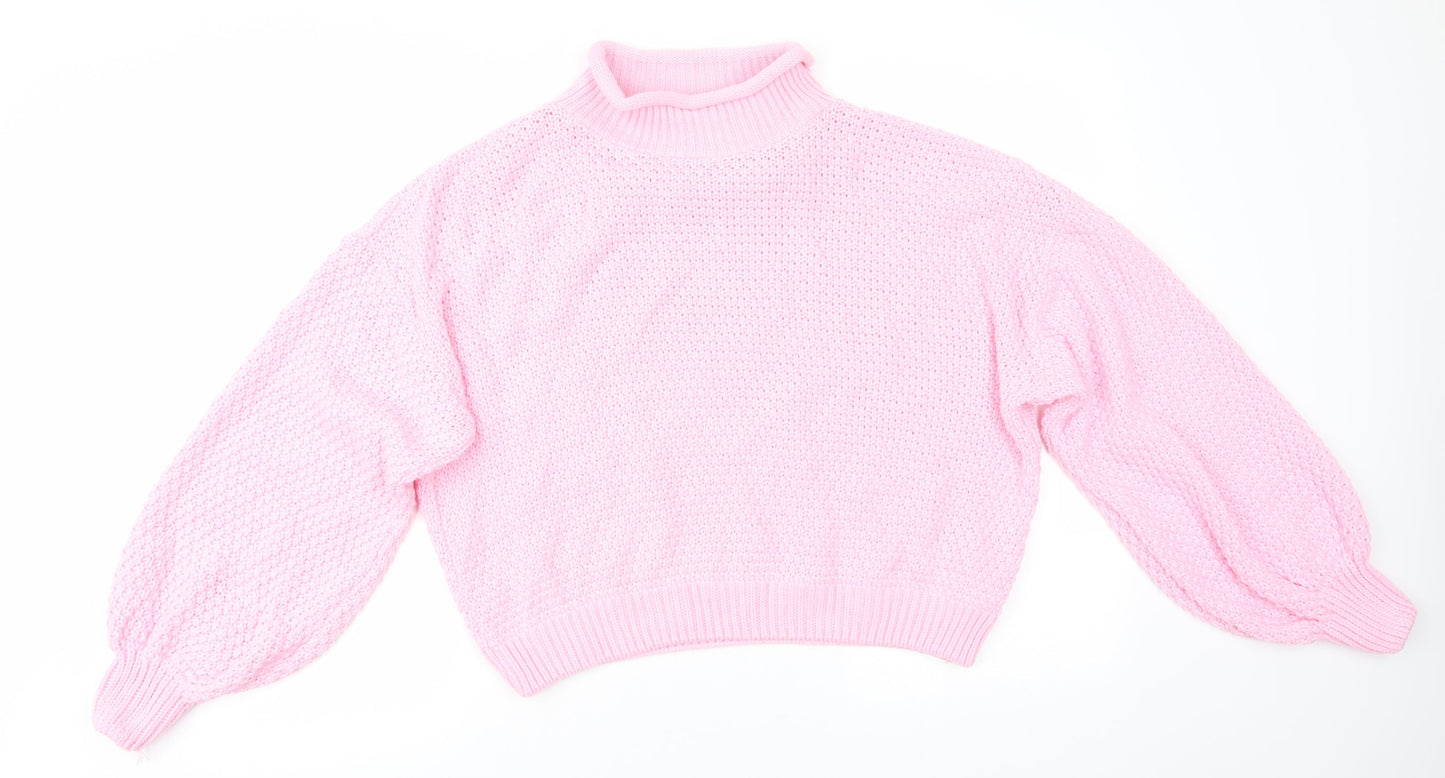 PRETTYLITTLETHING Womens Pink High Neck  Acrylic Pullover Jumper Size M   - Fondant Pink