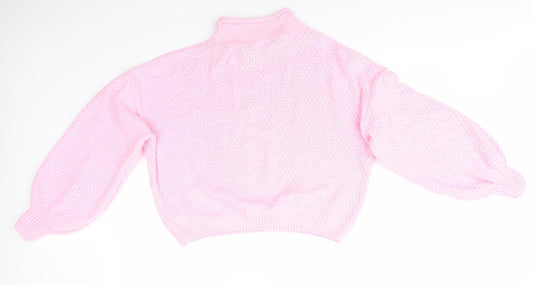 PRETTYLITTLETHING Womens Pink High Neck  Acrylic Pullover Jumper Size M   - Fondant Pink