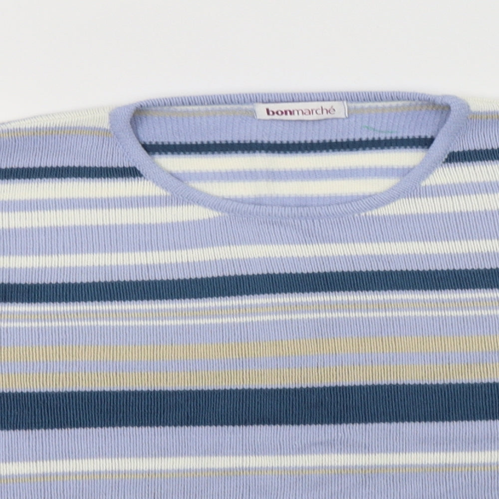 Bonmarché Womens Blue Crew Neck Striped Acrylic Pullover Jumper Size M