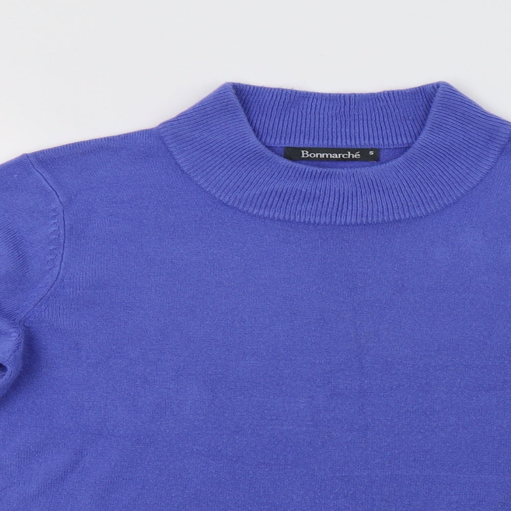 Bonmarché Womens Blue Mock Neck  Acrylic Pullover Jumper Size S