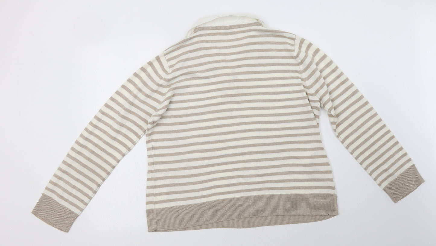 Editions Womens Beige Collared Striped Acrylic Pullover Jumper Size 18