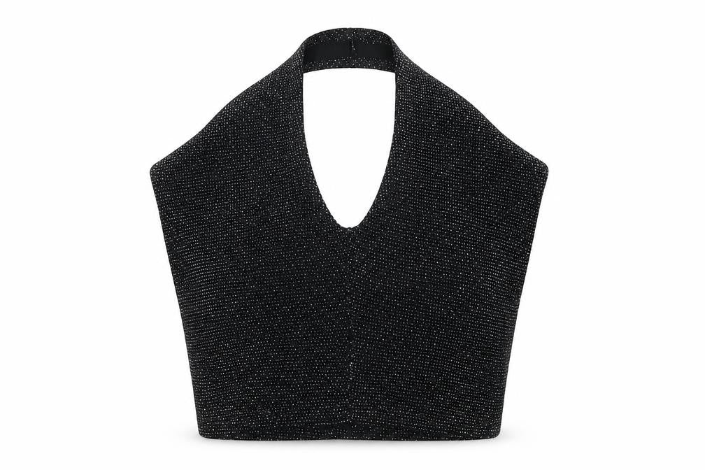 PRETTYLITTLETHING Womens Black  Nylon Cropped Tank Size 4 Halter