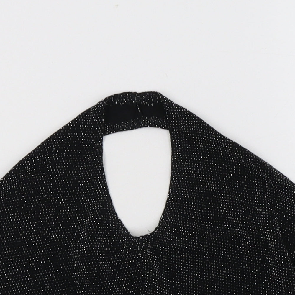 PRETTYLITTLETHING Womens Black  Nylon Cropped Tank Size 4 Halter