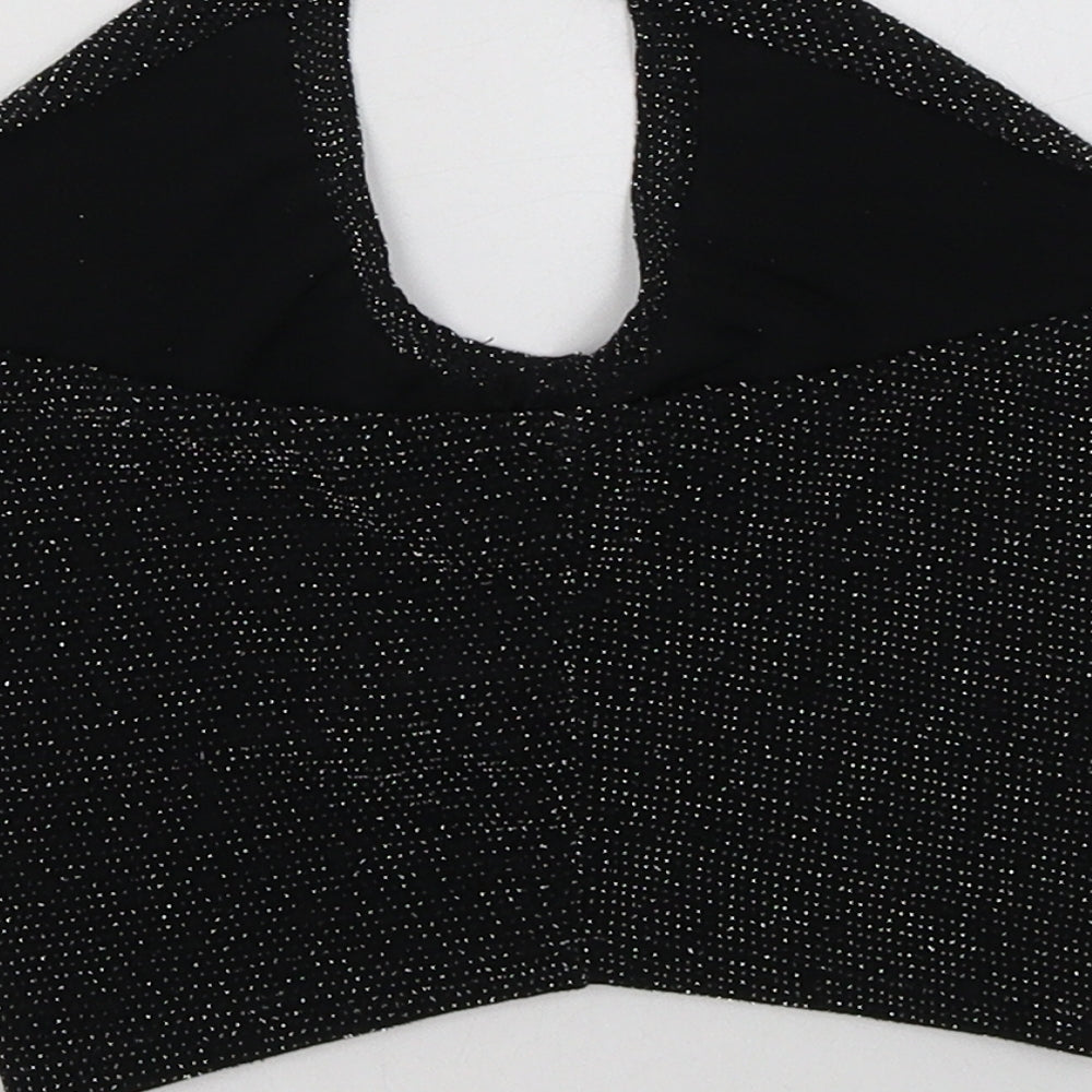 PRETTYLITTLETHING Womens Black  Nylon Cropped Tank Size 4 Halter
