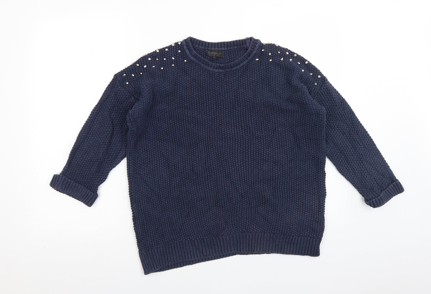 Topshop Womens Blue Crew Neck  Cotton Pullover Jumper Size 10