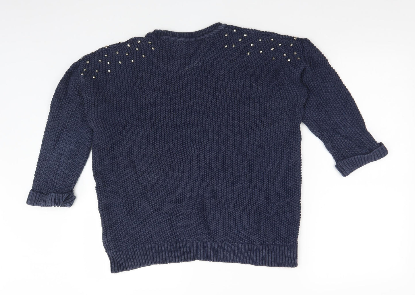 Topshop Womens Blue Crew Neck  Cotton Pullover Jumper Size 10