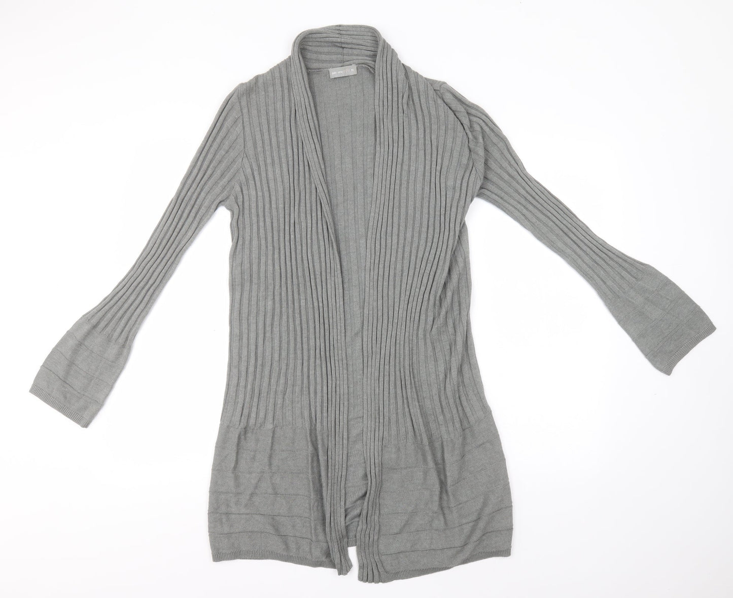 Per Una Womens Grey Round Neck Striped Viscose Cardigan Jumper Size 10