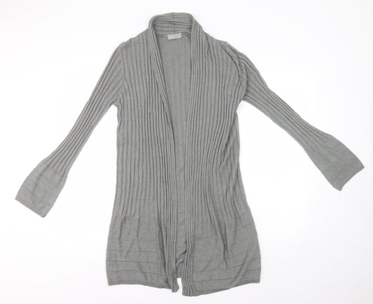 Per Una Womens Grey Round Neck Striped Viscose Cardigan Jumper Size 10