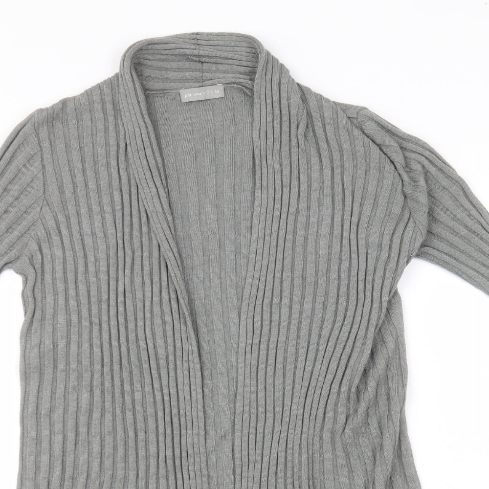 Per Una Womens Grey Round Neck Striped Viscose Cardigan Jumper Size 10