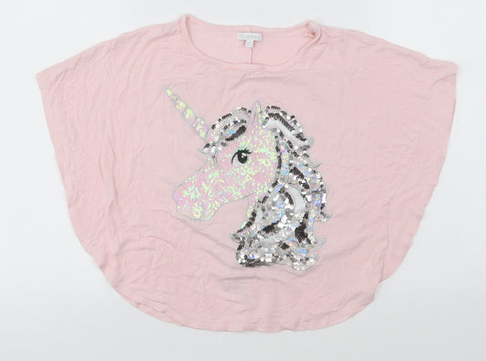 Blue Zoo Girls Pink  Viscose Basic T-Shirt Size 7-8 Years Round Neck  - Unicorn