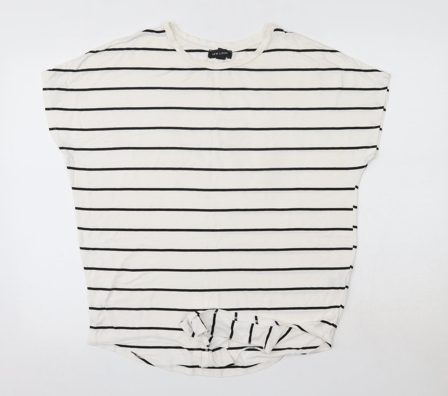 New Look Womens White Striped Viscose Basic Blouse Size 10 Round Neck