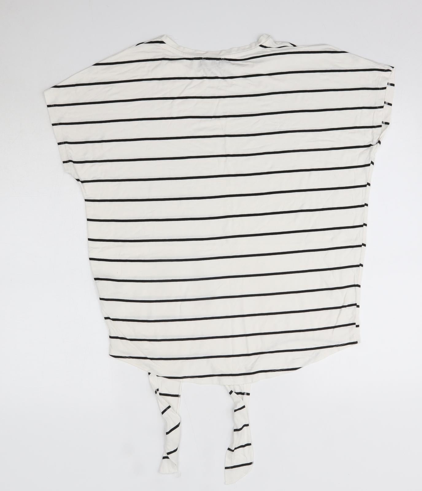 New Look Womens White Striped Viscose Basic Blouse Size 10 Round Neck