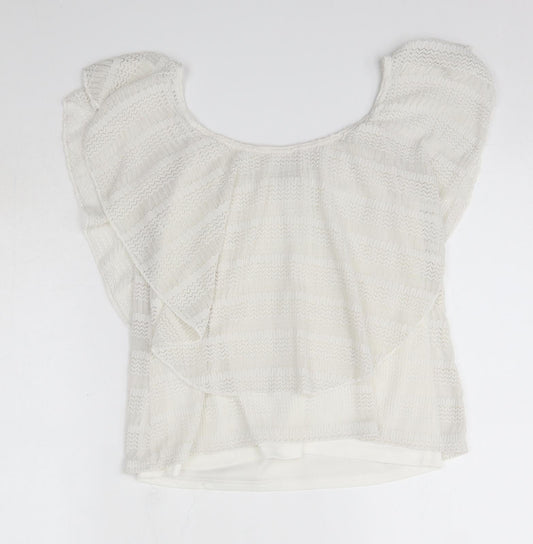 River Island Womens White  Nylon Basic Blouse Size 10 Round Neck
