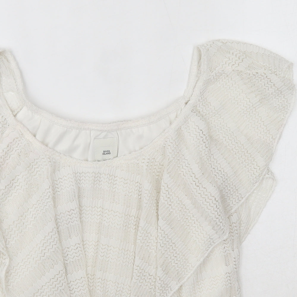 River Island Womens White  Nylon Basic Blouse Size 10 Round Neck