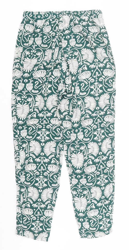 H&M Womens Green Floral Viscose Trousers  Size 4 L25 in Regular